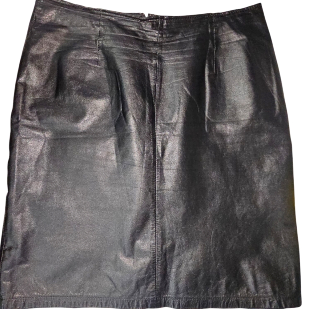 Black Leather Skirt Zip Closer G-lll